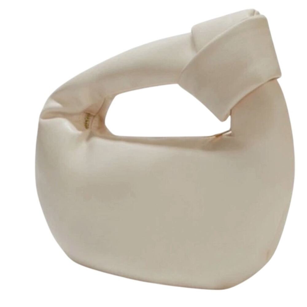 Melie Bianco Alexandra Cream Vegan Leather Top Handle Crescent Knot Bag Hobo